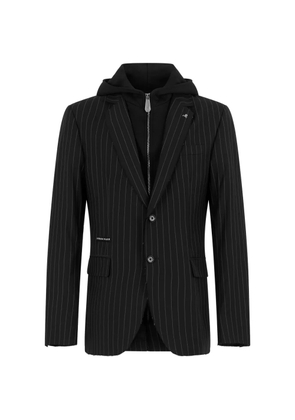 Philipp Plein pinstripe-pattern hooded blazer - Black