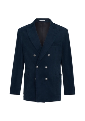 Brunello Cucinelli Sea Island cotton narrow-wale corduroy one-and-a-half breasted deconstructed blazer with patch pockets - Blue
