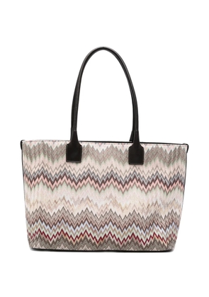 Missoni zigzag-pattern leather-trim tote bag - Neutrals
