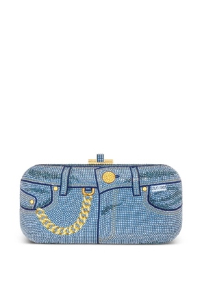 Judith Leiber crystal-embellished denim-effect clutch bag - Blue