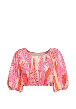 Poupette St Barth palm-leaf print puff-sleeve top - Pink