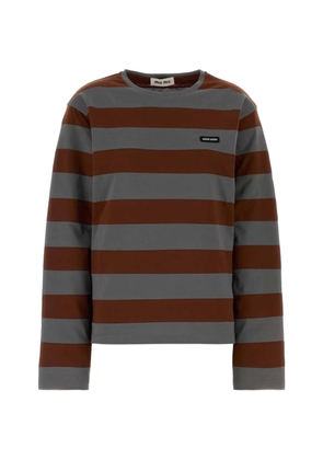 Miu Miu striped embroidered T-shirt - Brown