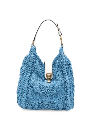 Ermanno Scervino chunky-knit clasp-fastening leather tote bag - Blue