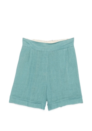 MOMONÌ Manbru' pleated turn-up linen mini shorts - Blue