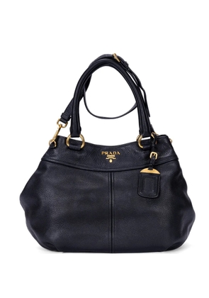 Prada Pre-Owned logo-plaque pebbled tote bag - Black