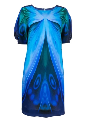 Alberta Ferretti butterfly-print short-sleeve dress - Blue