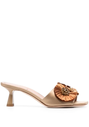 Alberta Ferretti 55mm floral-appliqué leather mules - Neutrals