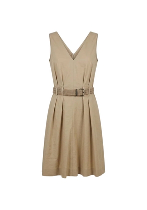 Brunello Cucinelli belted pleated mini dress - Neutrals