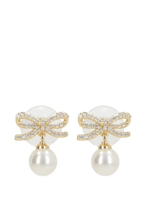 Self-Portrait bow-detail pearl-drop earrings - Gold