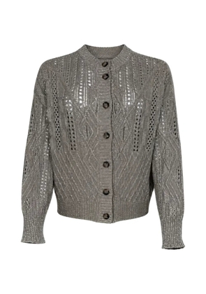 D.Exterior cable-knit pointelle cardigan - Brown