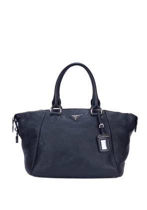 Prada Pre-Owned logo-plaque pebbled tote bag - Black