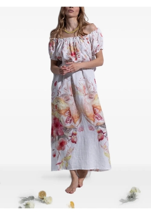 Folie Du Lin Eleis floral-print off-the-shoulder maxi dress - White