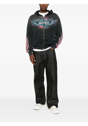 SECND SLF Masato Kawajo Firestorm zip-up cotton hoodie - Black