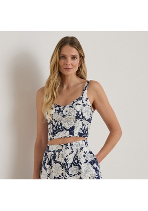 Floral Linen Cropped Bustier Blouse