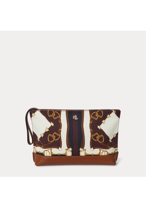 Equestrian-Print Canvas Large Pouch
