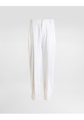 Dolce & Gabbana Pinstripe Linen-blend Pants With Double Darts - Man Pants And Shorts Multi-colored 48