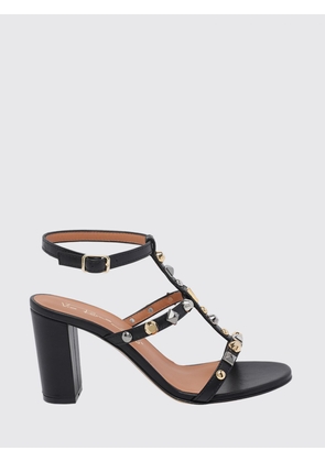 VIA ROMA 15 T-Strap High Heel Leather Sandals with Stud Application