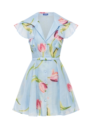 Leo Lin Isla Floral-Print Button-Up Linen-Silk Mini Dress - Moda Operandi