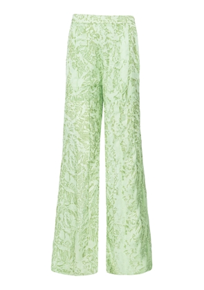 La Fuori Mistleaf Ruffled Printed Satin Wide-Leg Pants - Moda Operandi