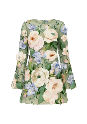 Leo Lin Suzanne Hand-Embroidered Floral Mini Dress - Moda Operandi