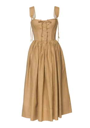 Lena Hoschek Giuseppina Lace-Up Linen Midi Dress - Moda Operandi