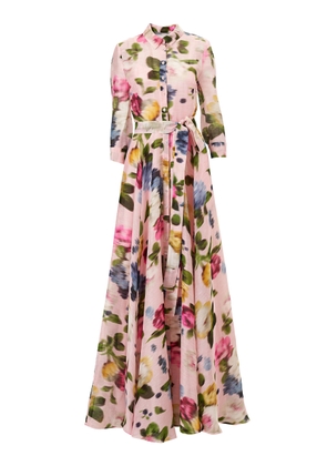 Carolina Herrera Button-Front Garden Floral Linen-Silk Trench Gown - Moda Operandi