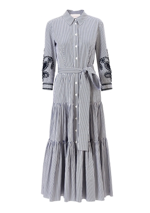 Carolina Herrera Embroidered Striped Cotton Shirt Dress - Moda Operandi