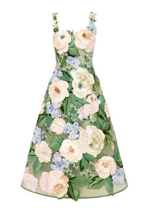 Leo Lin Beatice Hand-Embroidered Floral Midi Dress - Moda Operandi