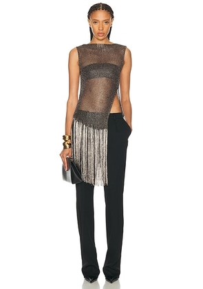 Lapointe Metallic Netting Fringe Asymmetric Top in Gunmetal - Metallic. Size M (also in ).