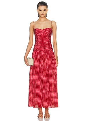 Matteau Gathered Drop Waist Dress in Polka Dot Tomato - Red. Size 3 (also in 4).