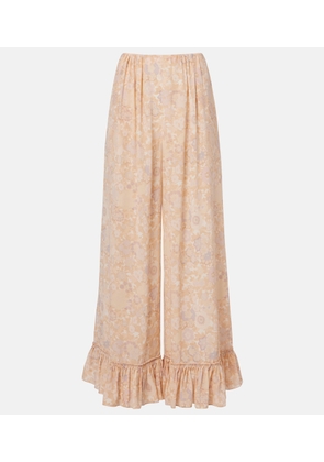 Chloe Floral ruffled silk wide-leg pants