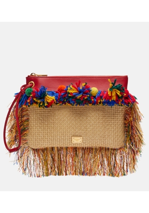 Dolce&Gabbana Fringed woven leather-trimmed pouch