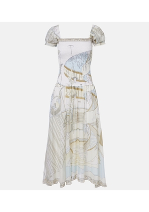 Tory Burch Printed shirred silk and cotton midi dress