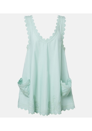 Juliet Dunn Embroidered scalloped cotton poplin minidress