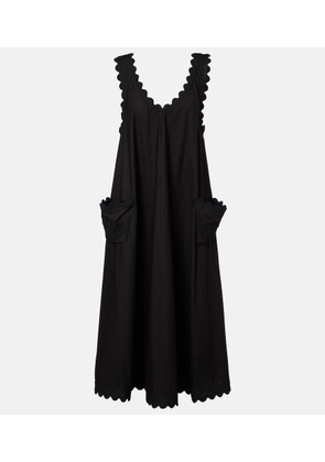 Juliet Dunn Embroidered scalloped cotton poplin midi dress