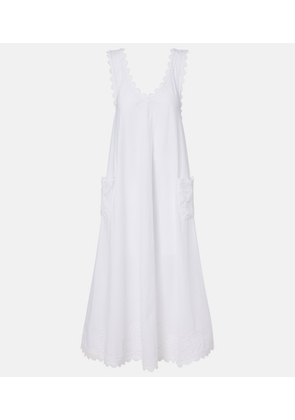 Juliet Dunn Embroidered scalloped cotton poplin midi dress