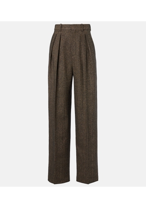 Saint Laurent Herringbone wool-blend wide-leg pants
