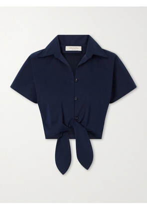 Giuliva Heritage - Tilda Cropped Tie-front Cotton-blend Shirt - Blue - IT36,IT38,IT40,IT42,IT44,IT46,IT48