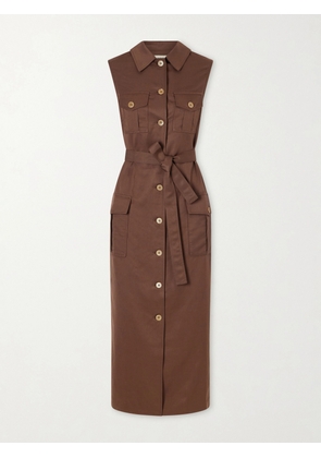 Giuliva Heritage - Mary Angel Belted Silk And Linen-blend Midi Dress - Brown - IT36,IT38,IT40,IT42,IT44,IT46,IT48