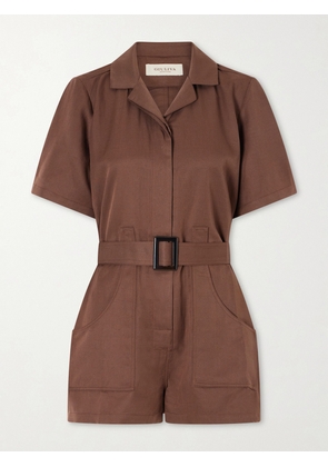 Giuliva Heritage - Sienna Belted Silk And Linen-blend Playsuit - Brown - IT36,IT38,IT40,IT42,IT44,IT46