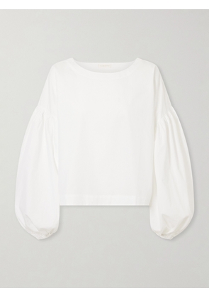 Suzie Kondi - Balon Cropped Gathered Cotton-poplin Blouse - White - x small,small,medium,large,x large