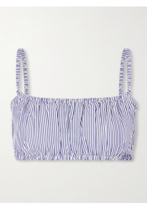 Suzie Kondi - Bea Shirred Striped Cotton-poplin Bandeau Top - Blue - x small,small,medium,large,x large