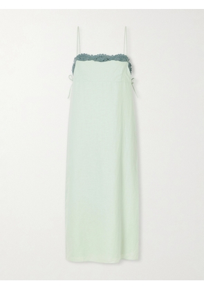 Posse - Darya Lace-trimmed Linen And Cotton-blend Midi Dress - Green - xx small,x small,small,medium,large