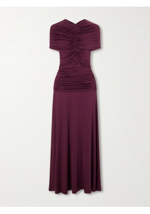 Self-Portrait - Gathered Jersey Maxi Dress - Burgundy - UK 4,UK 6,UK 8,UK 10,UK 12,UK 14,UK 16