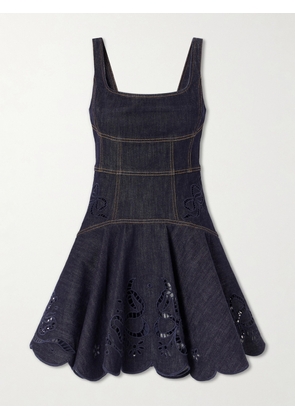 Self-Portrait - Embroidered Denim Mini Dress - Blue - UK 4,UK 6,UK 8,UK 10,UK 12,UK 14,UK 16