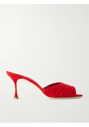 Manolo Blahnik - Pirua 70 Ruched Suede Mules - Red - IT35,IT36,IT36.5,IT37,IT37.5,IT38,IT38.5,IT39,IT39.5,IT40,IT40.5,IT41,IT41.5,IT42,IT43