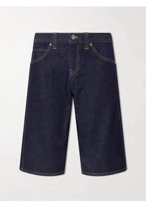 KHAITE - Kinga Mid-rise Straight-leg Shorts - Blue - 24,25,26,27,28,29,30,31,32