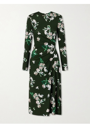 Erdem - Gathered Floral-print Jersey Midi Dress - Green - UK 4,UK 6,UK 8,UK 10,UK 12,UK 14,UK 16,UK 18