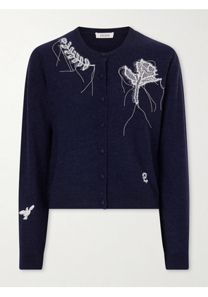 Erdem - Embroidered Wool-blend Cardigan - Blue - x small,small,medium,large,x large