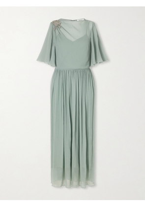 Erdem - Crystal-embellished Silk Midi Dress - Green - UK 6,UK 8,UK 10,UK 12,UK 14,UK 16,UK 20